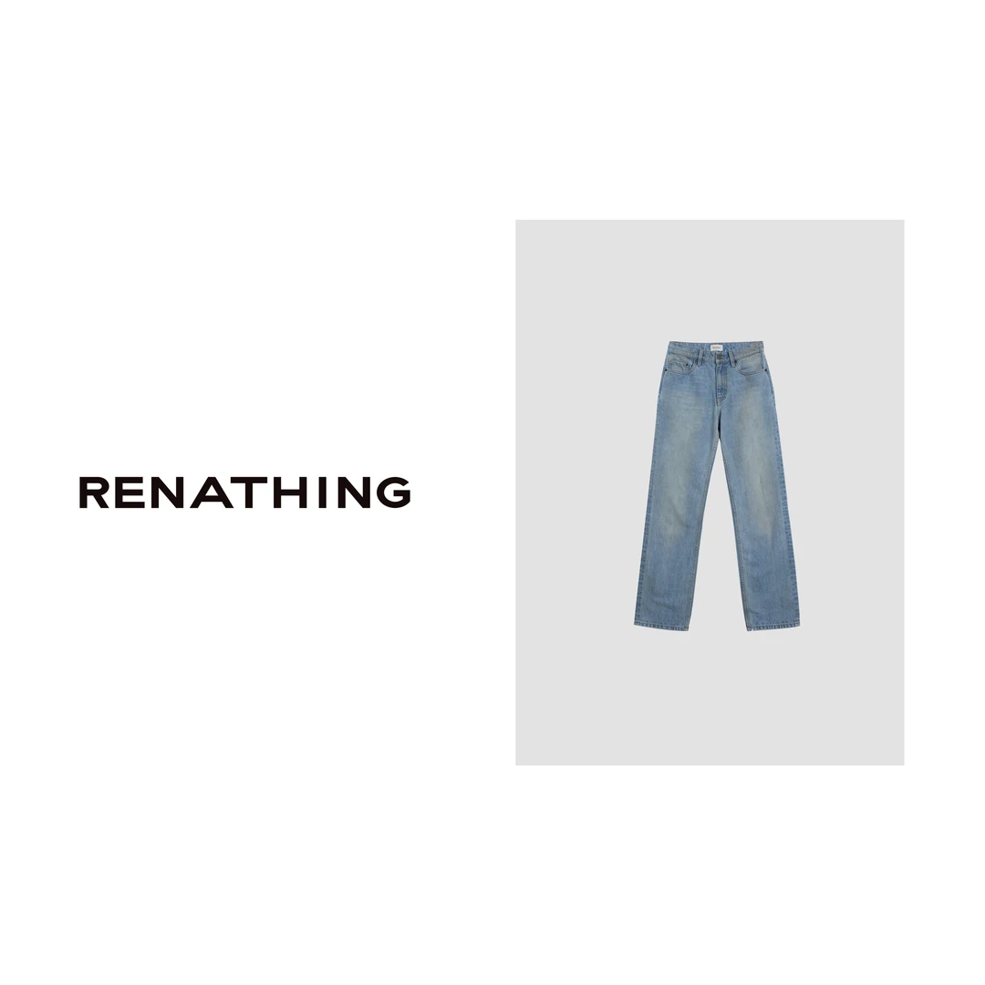 【RENATHING】做旧水洗直筒牛仔裤