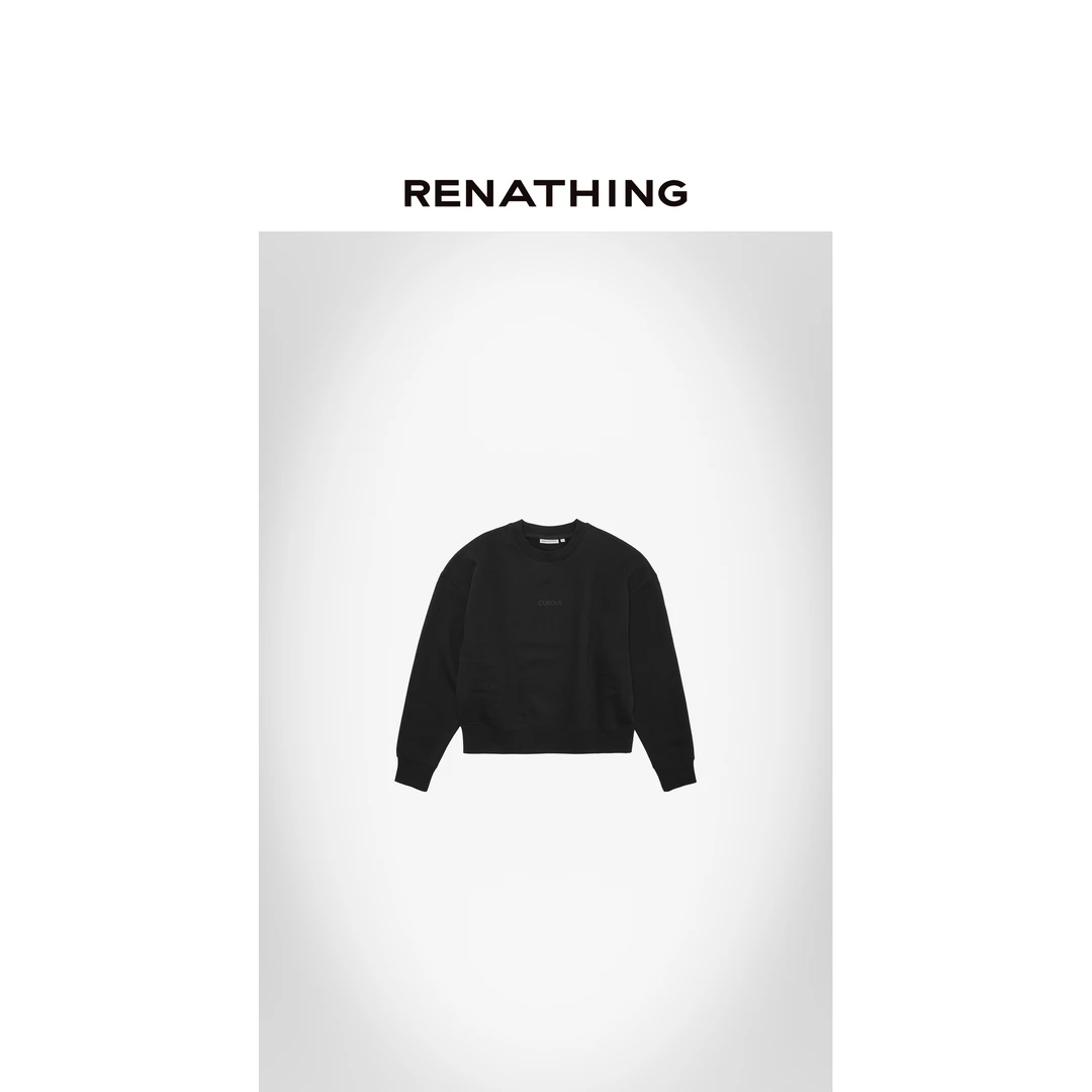 【RENATHING】黑色字母印花短款卫衣