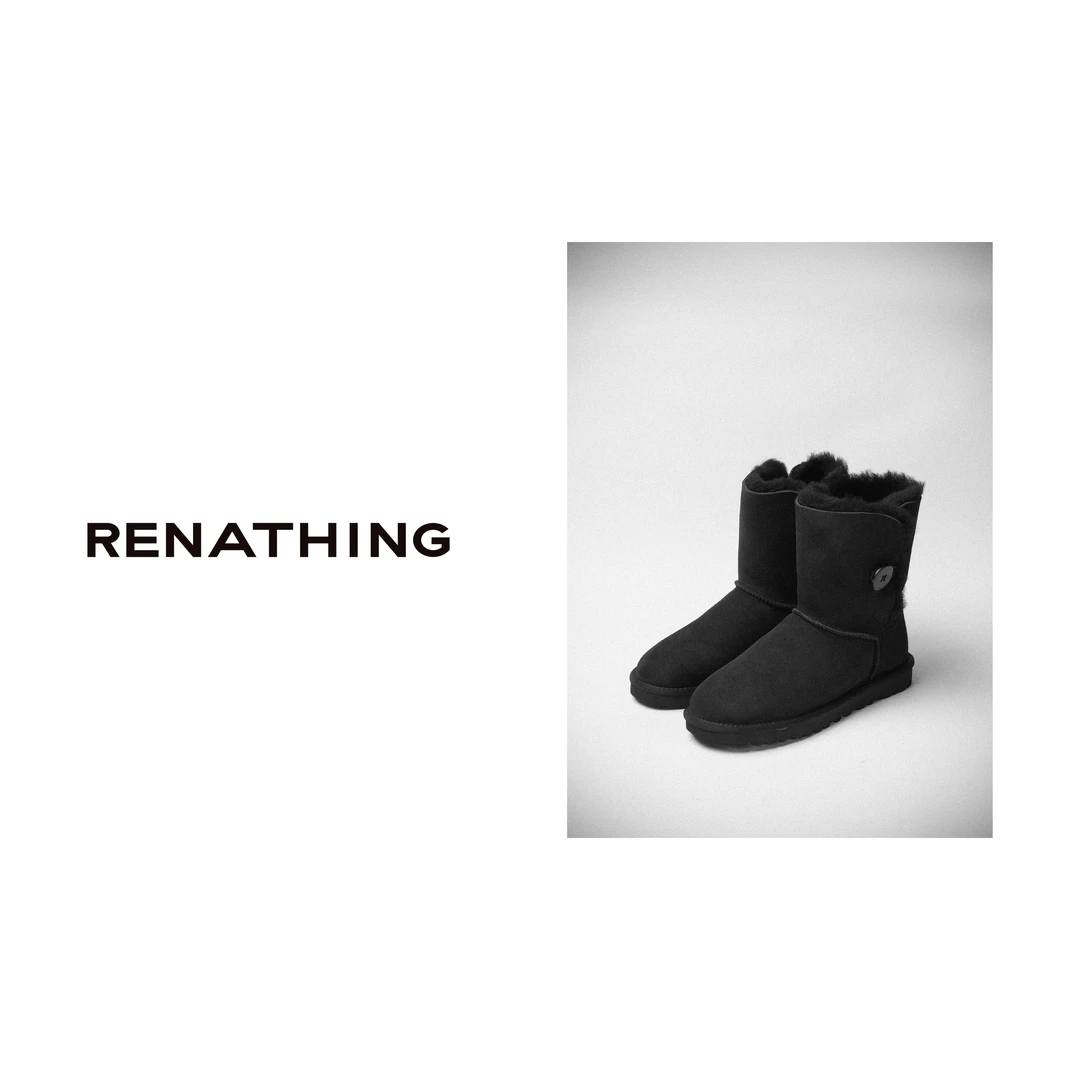 【RENATHING】纽扣平底中筒雪地靴