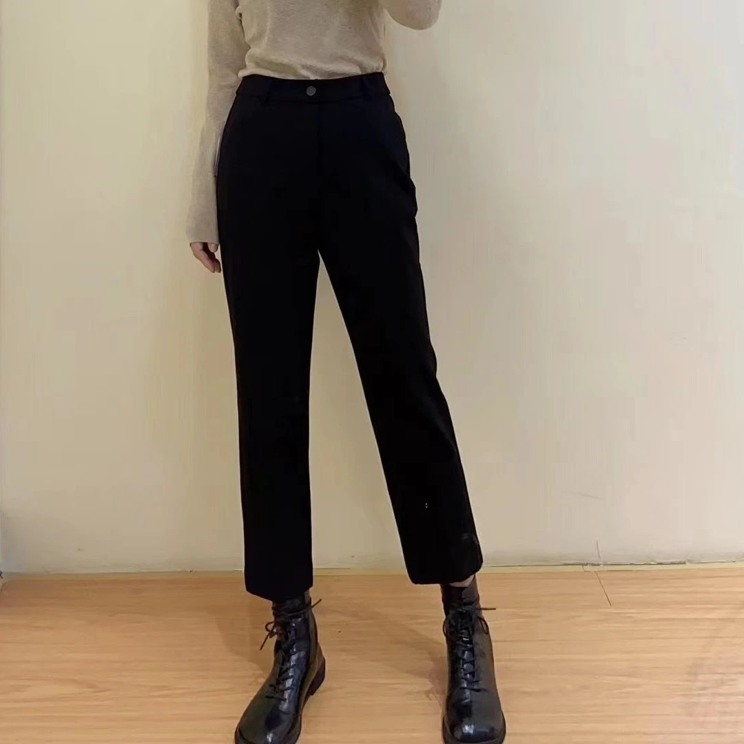 不退换链接女神裤女款西装烟管裤后开叉秋冬西裤休闲裤显瘦黑色