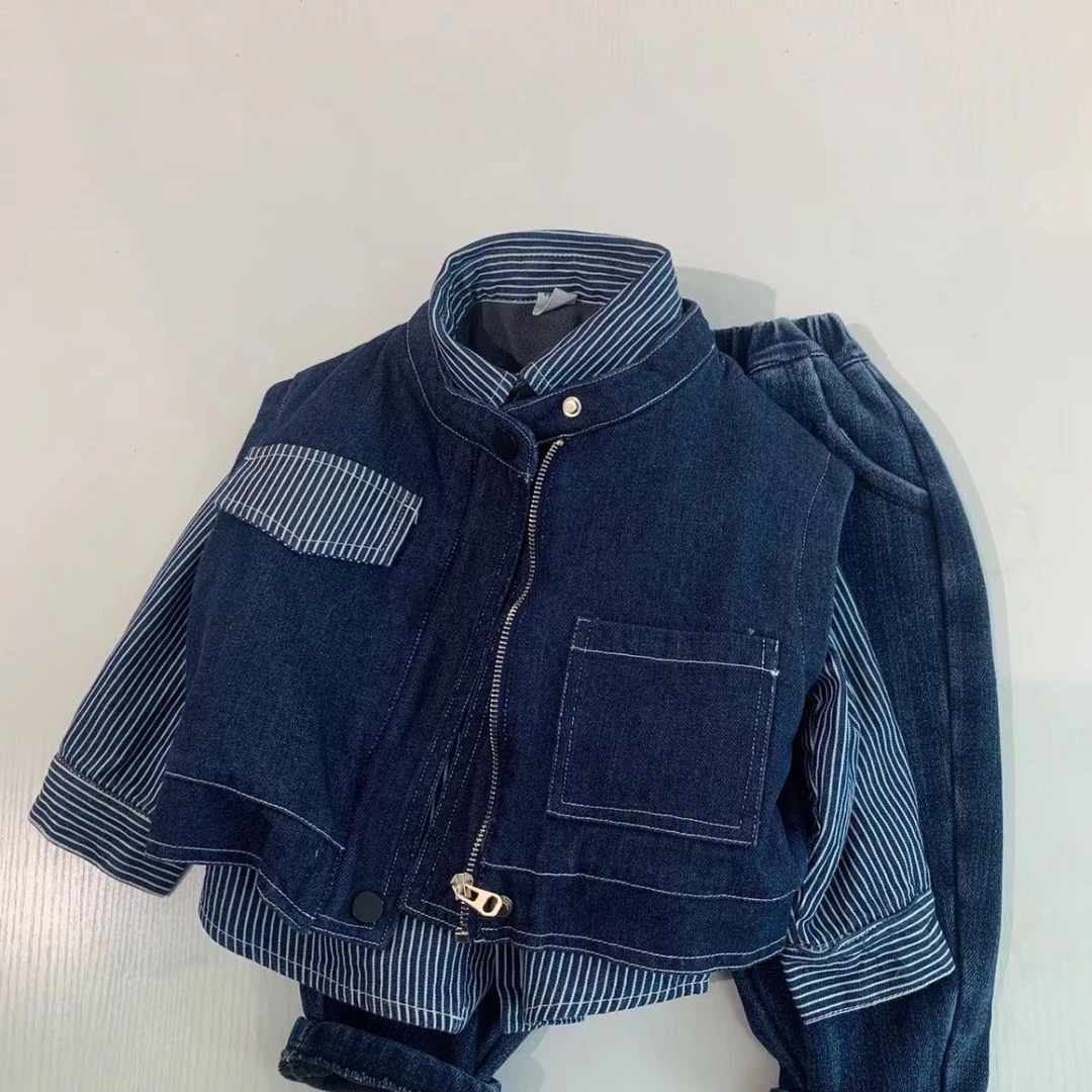 男童加绒衬衫长袖秋冬韩版洋气童装时髦加厚上衣酷帅儿童条纹外套