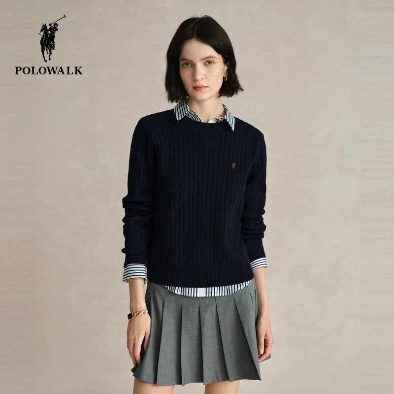 POLOWALK长袖针织衫女士2024秋季新款温柔知性女上衣CBTW4358067