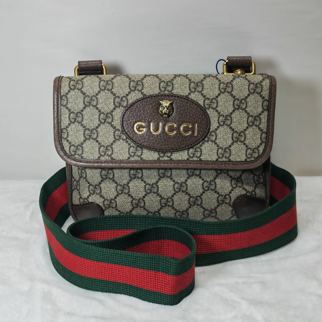 99新 GUCCI/古驰 /0815/男士经典老花双面小号虎头包/单肩/翻盖/