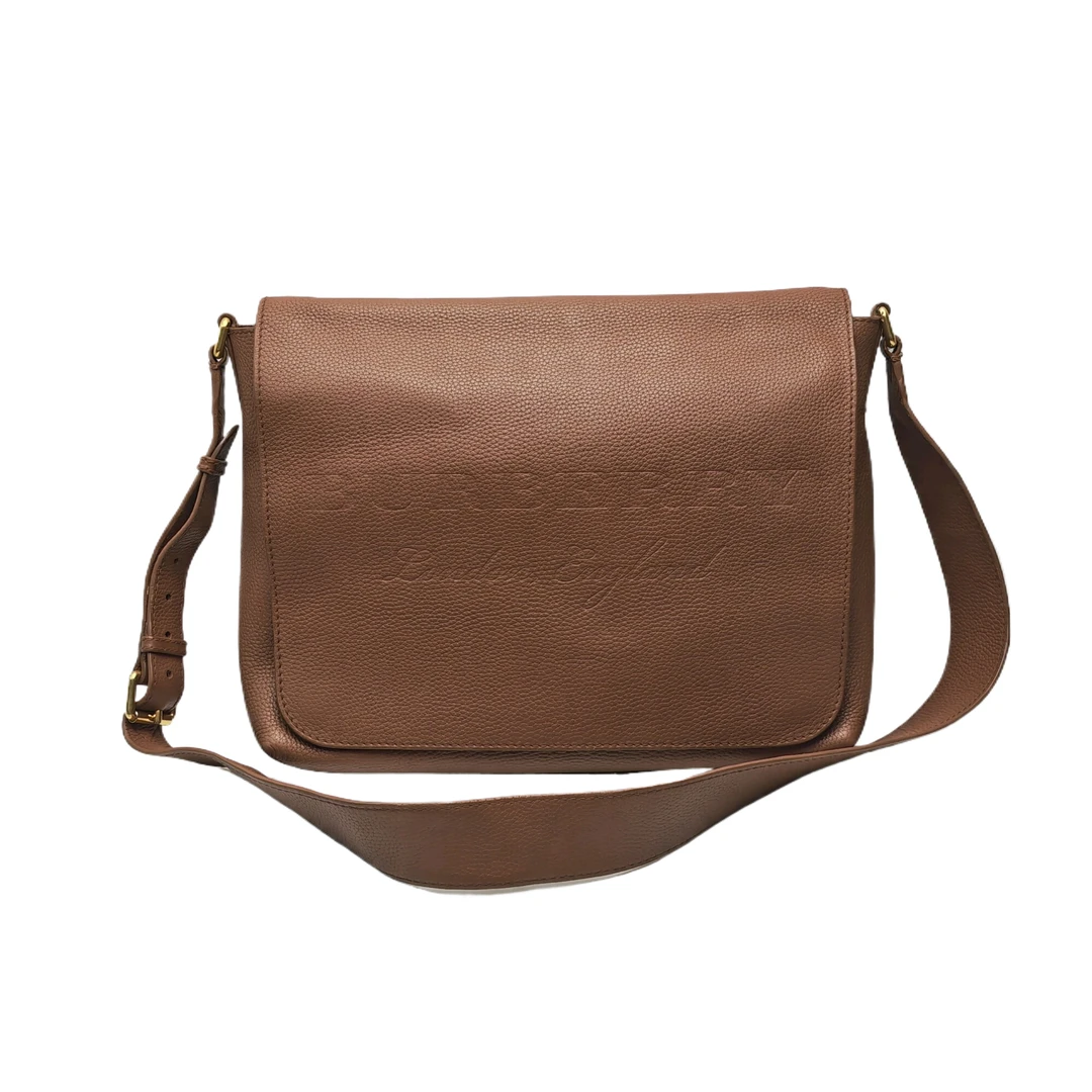 95新 BURBERRY/博柏利 /0682/男士浅棕色全皮翻盖邮差包/大号/