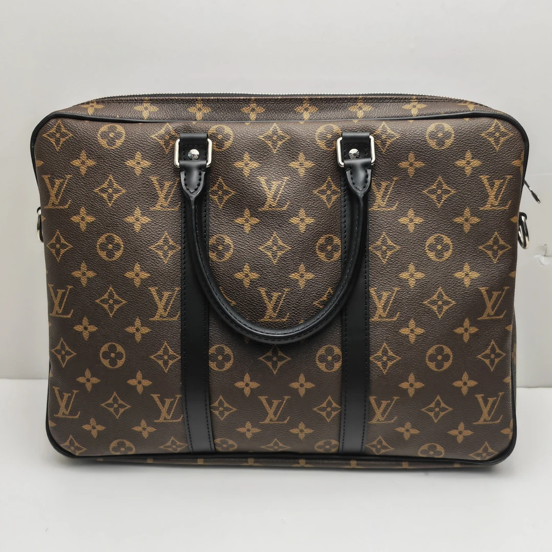 95新 LouisVuitton/路易威登 /1006/男经典棕老花拼皮手提公文包/