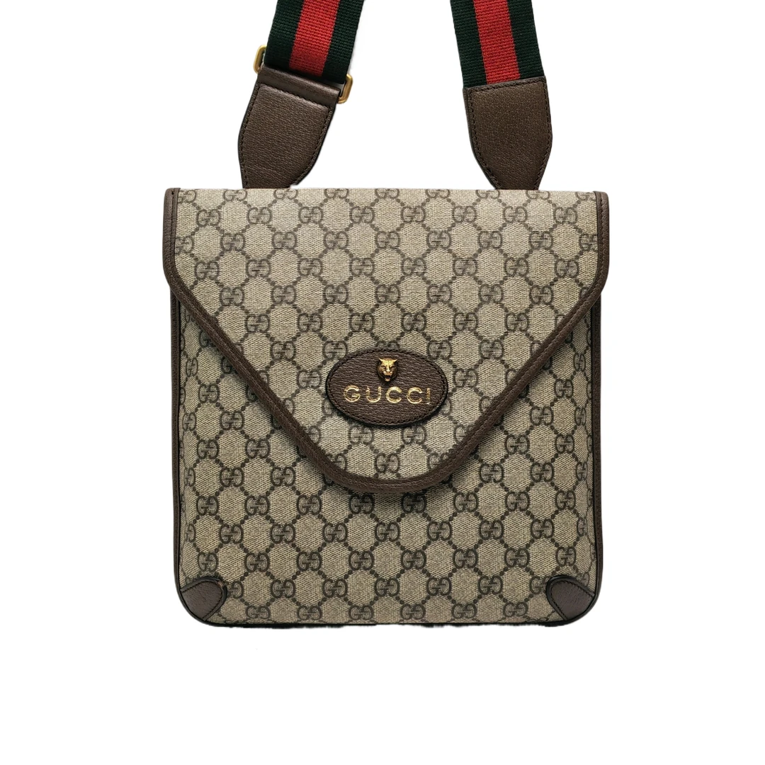 95新 GUCCI/古驰 /0785/男士经典老花虎头翻盖小单肩/单面/肩包