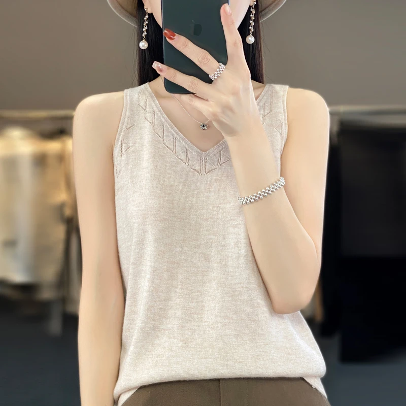 夏季新款吊带背心女V领百搭外穿针织打底衫无袖内搭薄款大码女装