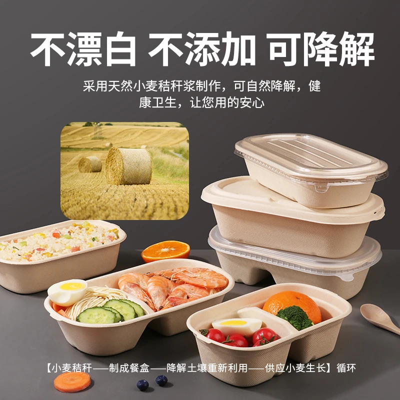 一次性两格分格便当盒沙拉盒日式长方形家用学生餐盒外卖打包餐盒