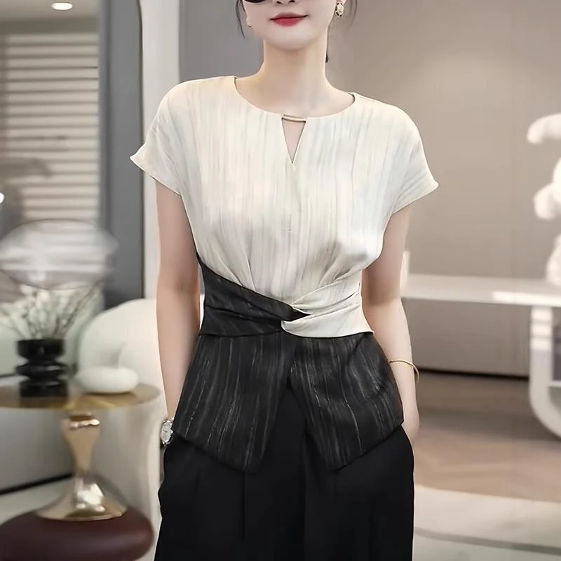 法式短袖衬衫女夏季薄款2024新款高级设计感轻奢减龄洋气小衫上衣