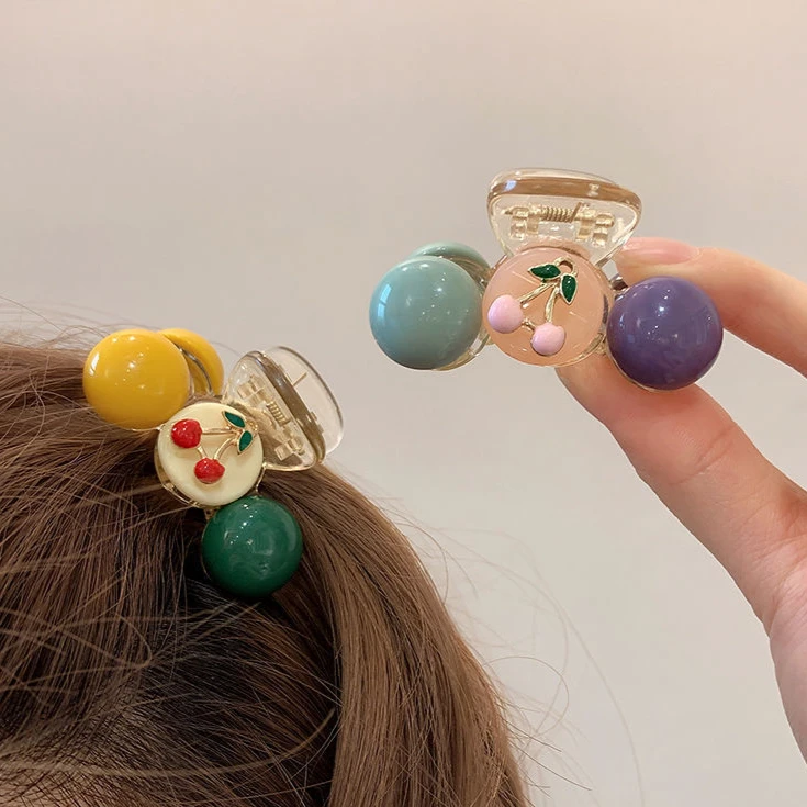 优雅樱桃发夹可爱前额刘海发卡网红小号抓夹鲨鱼夹2023潮简约甜美