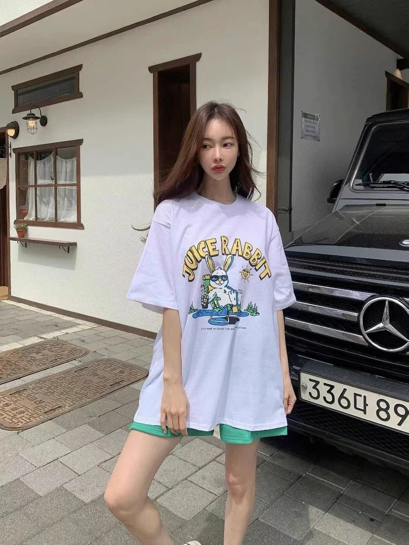 韩国东大门正品23夏季新品字母兔子短袖T恤NO退NO换