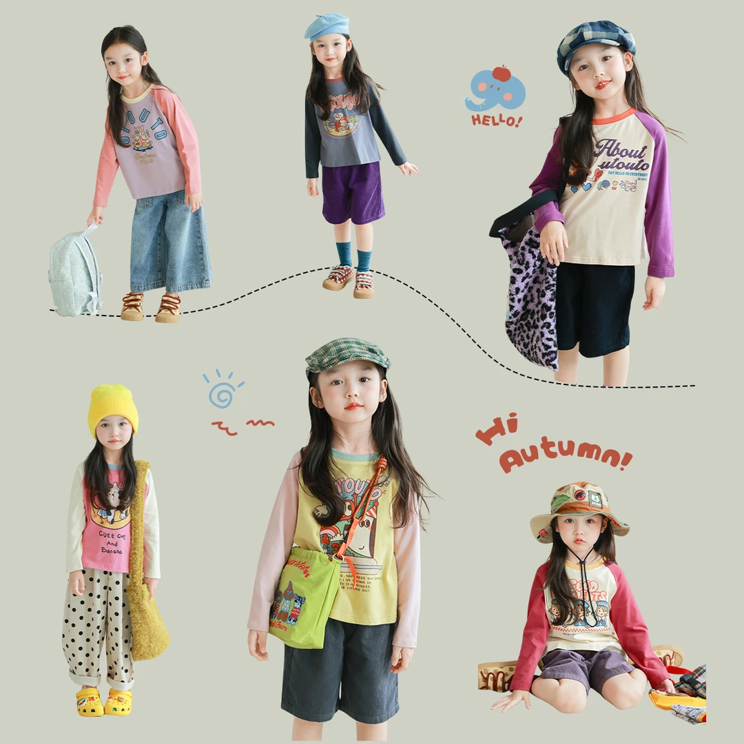 utouto大耳象女童卡通印花插肩T恤2024秋季新款儿童2408314