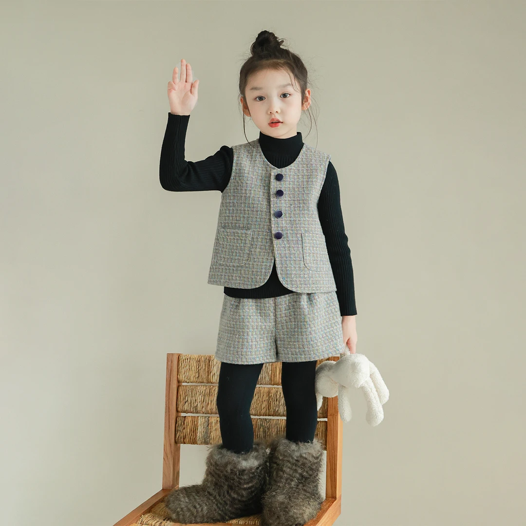 utouto大耳象女童编织毛呢马甲编织毛呢短裤2024冬季新款2401455