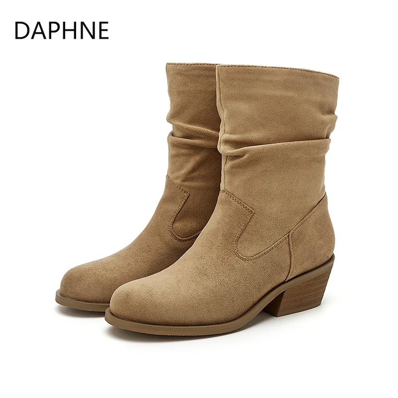 达芙妮堆堆靴2024冬季新款厚底百搭女靴轻便中筒耐磨舒适短靴女