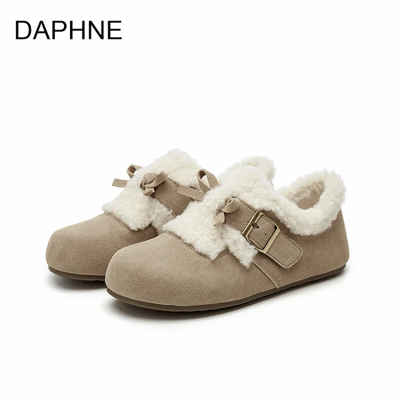 达芙妮加绒勃肯鞋女2025冬季新款一脚蹬软底轻便单鞋百搭复古女鞋