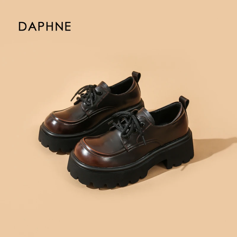 达芙妮厚底乐福鞋女2025新款夏季复古英伦风黑色厚底圆头头小皮鞋