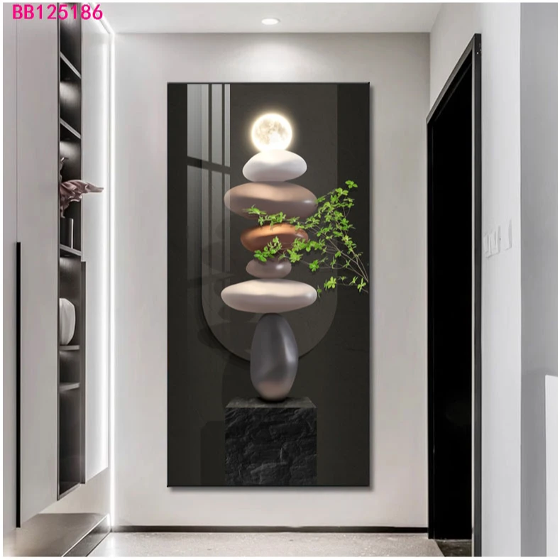 现代装饰画简约大气轻奢走廊石来运转入户玄关竖版过道挂画壁画