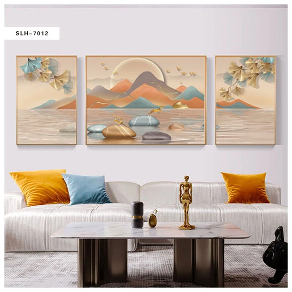 客厅沙发背景墙装饰画现代壁画简约轻奢三联挂画高档银杏三联画