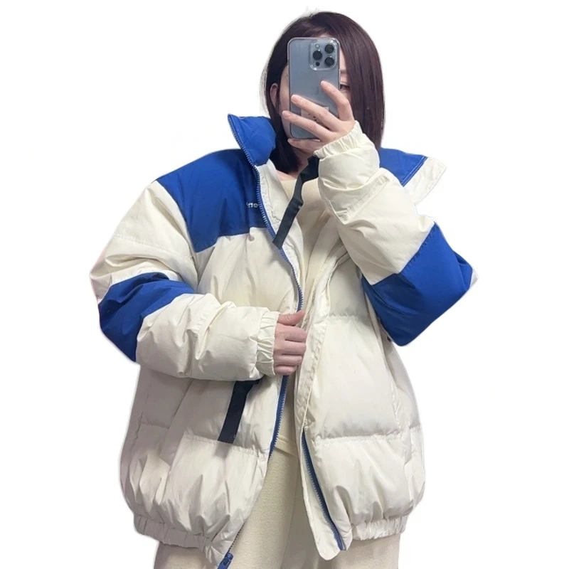 撞色立领羽绒服潮ins美式oversize情侣面包服短款宽松休闲时尚
