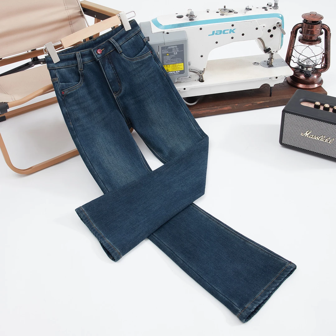 [四面弹]2024冬季加绒新款深海蓝百搭显瘦气质时尚微喇裤女装