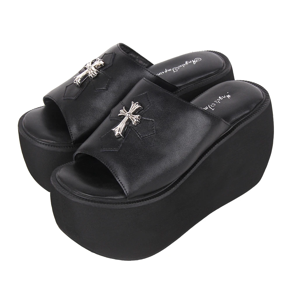 真皮版 定制女鞋 十字架新品增高高跟10CM松糕厚底凉鞋拖鞋 639