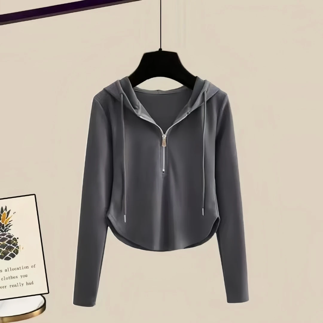连帽卫衣女短款2025年秋装薄款洋气外穿可内搭修身显瘦胖mm上衣