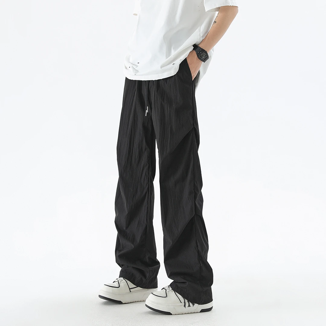 友客夏季垂感冰凉褶皱伞兵裤工装裤阔腿裤大码复古轻薄男女同款Q