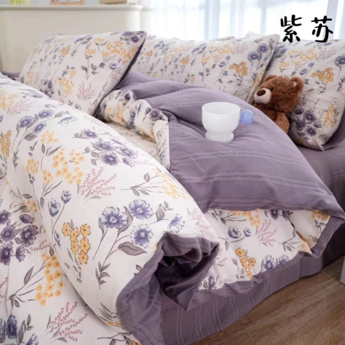 棉A类有氧温馨床单提花4件套三件小清新床上用品柔软亲肤复古风