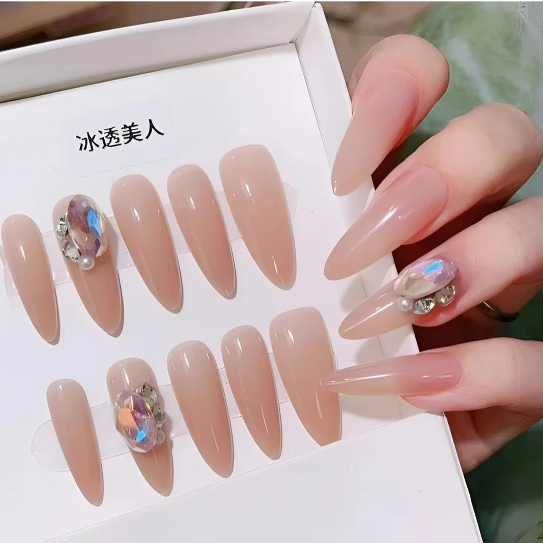 [冰透美人] 新款纯手工穿戴甲冰透款长款显白百搭美甲