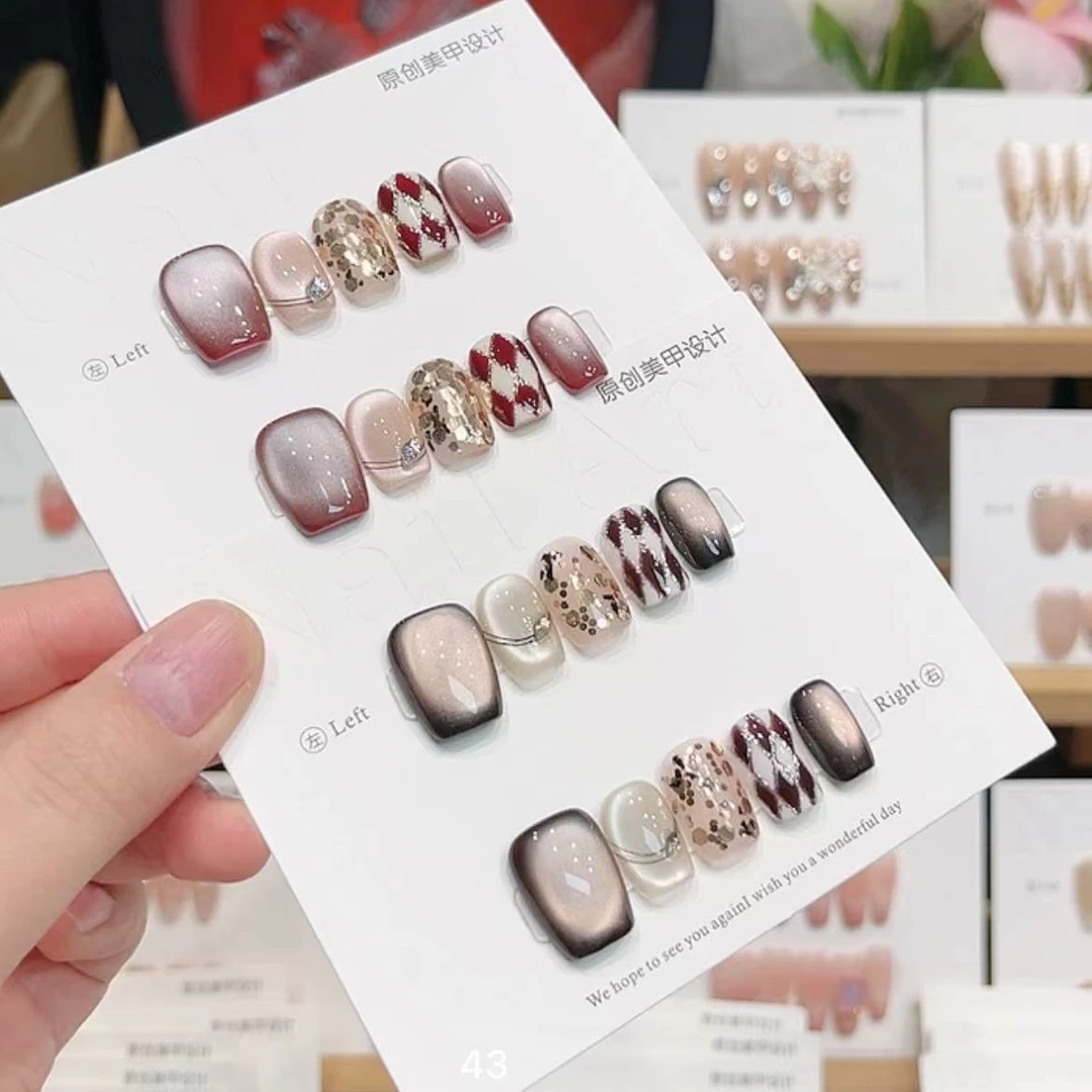 （格纹 ） 轻奢高级显白手工穿戴甲