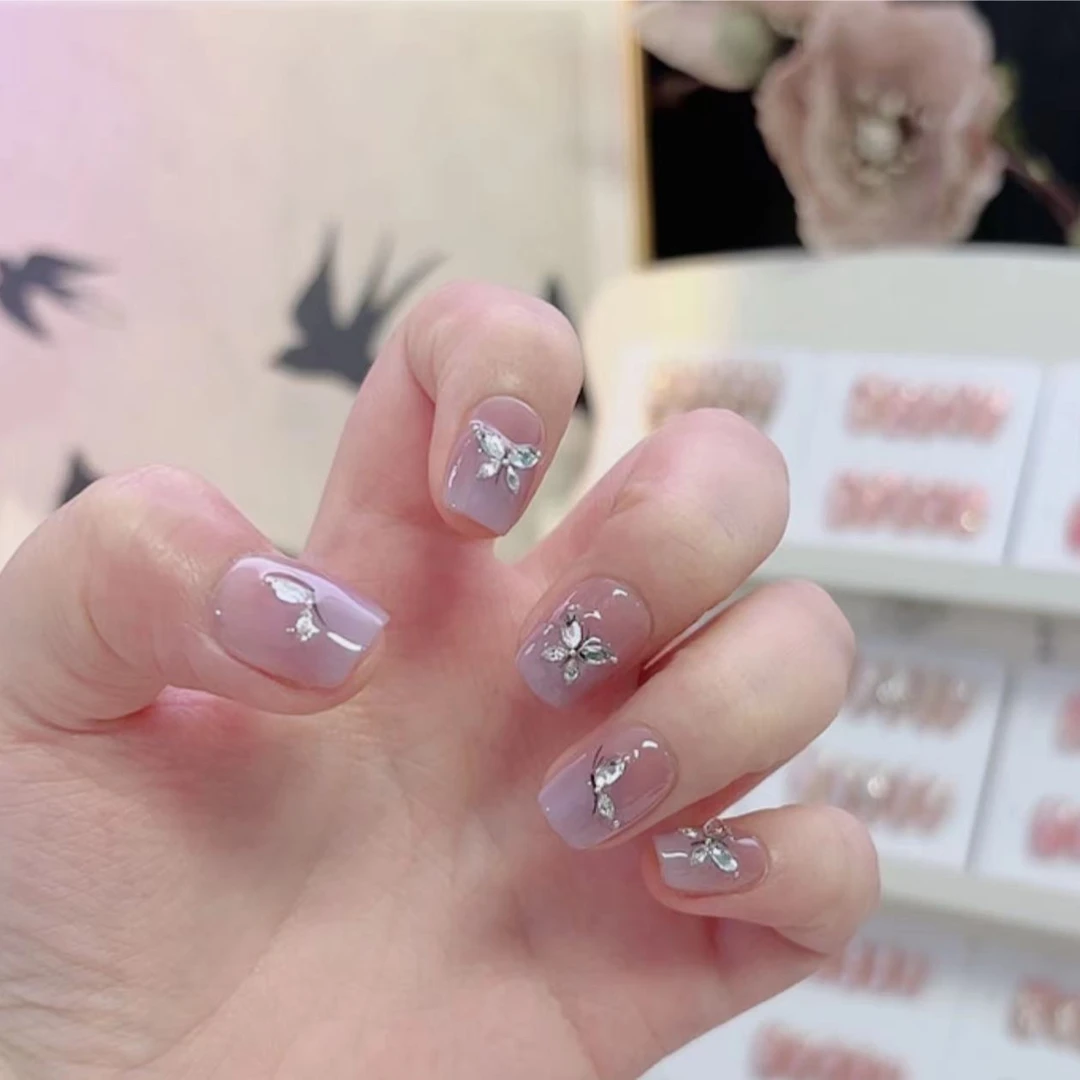 [紫冰蝶] 新款渐变紫纯手工穿戴甲显白百搭轻奢款可拆卸美甲