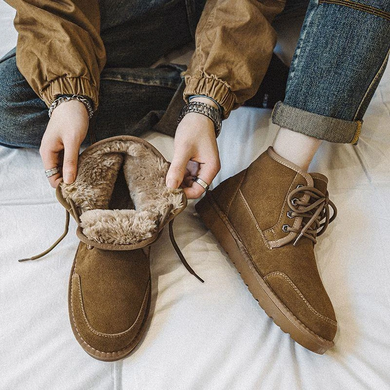 欧洲站复古中帮加绒加厚东北雪地靴2024冬季新款时尚大棉鞋马丁靴