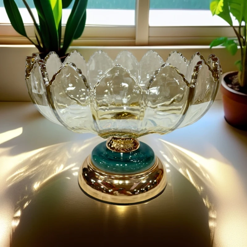 2024年新款陶瓷高脚水果盘欧式水晶玻璃干果盆客厅茶几坚果盘宝莲