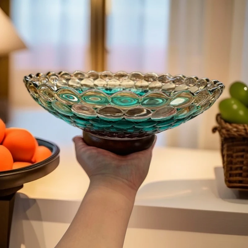 2026新款实木水晶玻璃水果盘欧式高档家用茶几大号果盘子网红简约