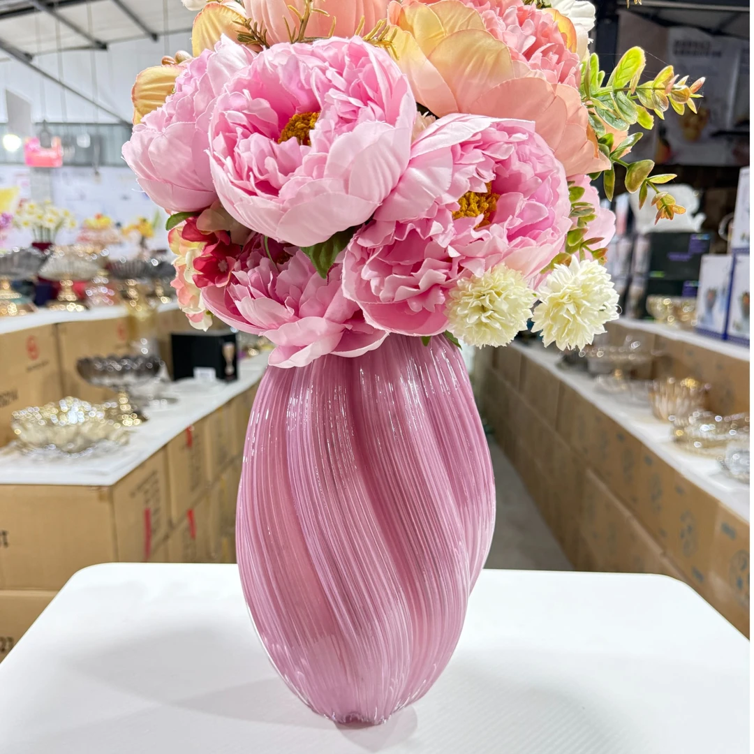 粉色麦芽糖花瓶玻璃客厅桌面水养插鲜花轻奢摆件高级感样板间卧室