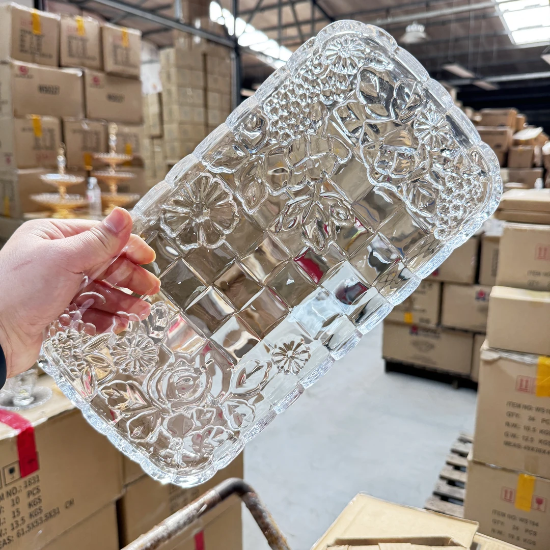 轻奢透明水晶玻璃水杯托盘家用茶盘无铅长方形加厚托盘水果盘