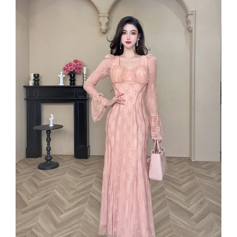 【设计师定制】法式气质新款气质性感风高级感修身收腰连衣裙80286