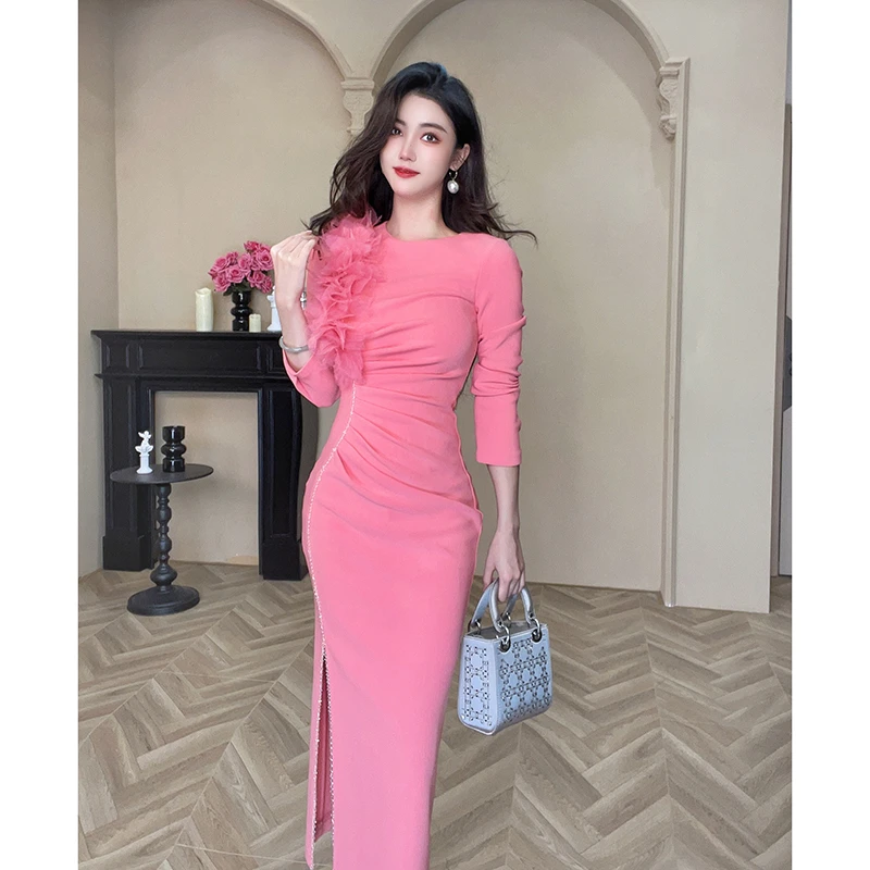 【设计师定制】秋季法式名媛时尚气质修身收腰长袖包臀连衣裙21103