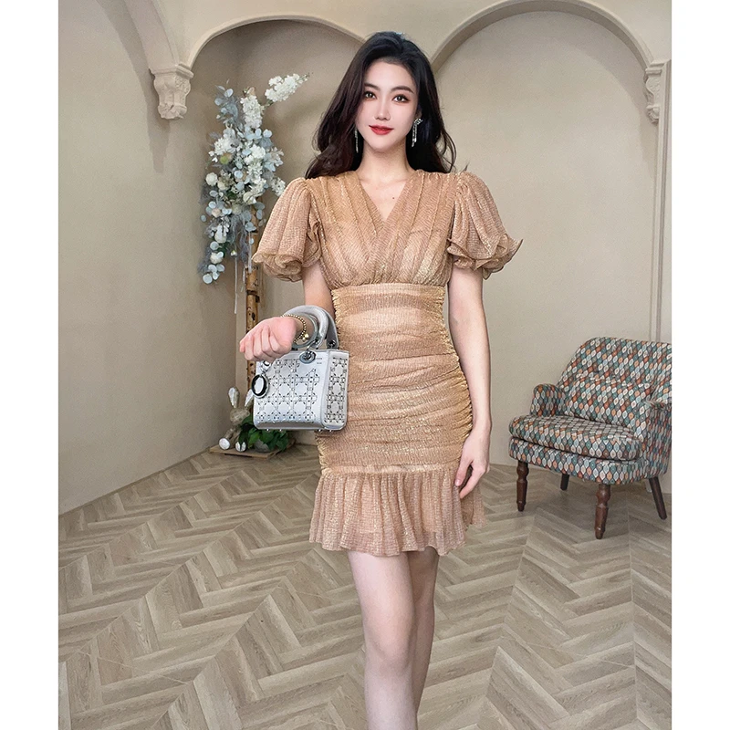 女装连衣裙显瘦气质法式收腰修身时尚蕾丝名媛优雅40445