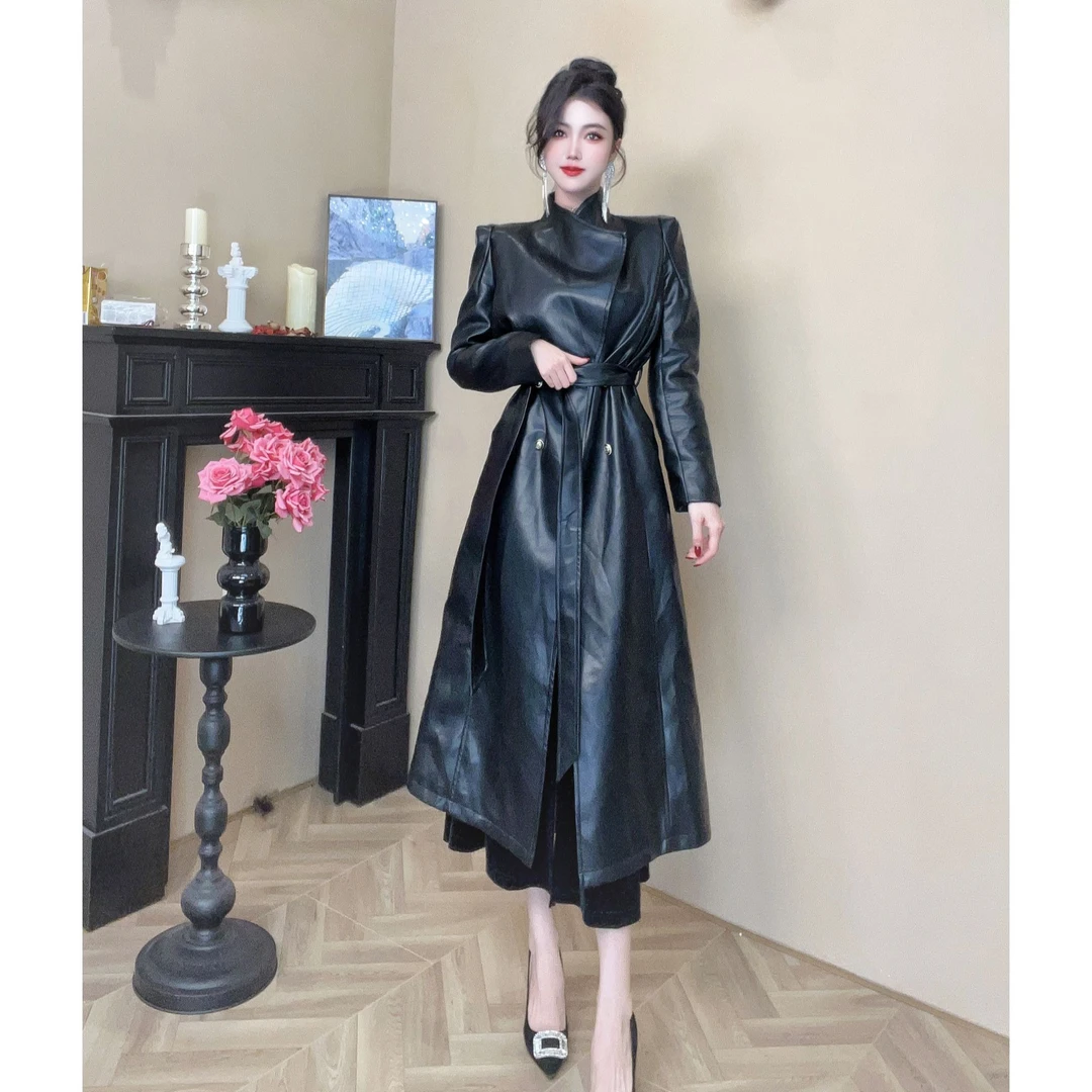 【琼仪原创】冬季新款复古气质加厚保暖显瘦收腰皮裙外套6568