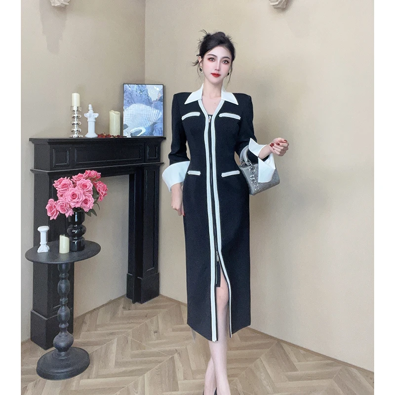 【设计师定制】冬季新款气质轻奢名媛时尚显瘦高级感连衣裙55002