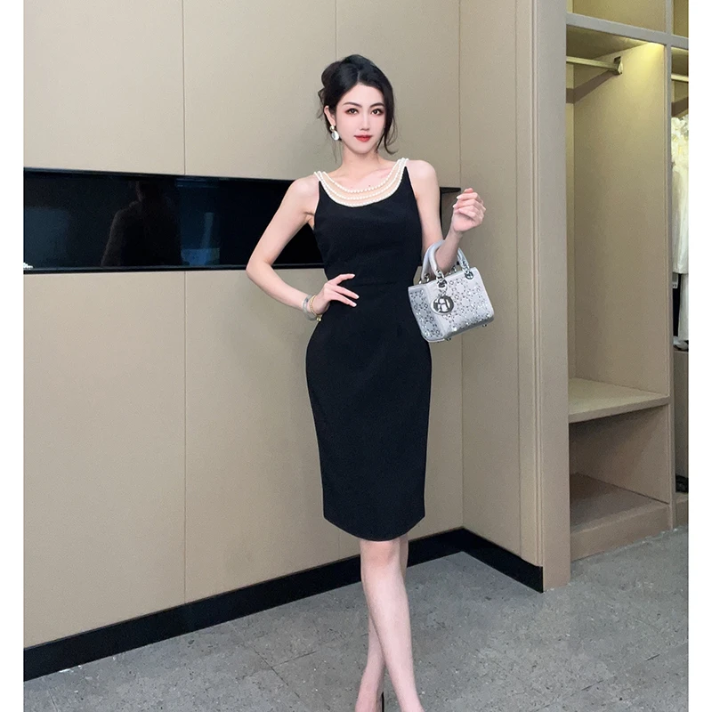 名媛气质重工钉珠连衣裙女轻熟风性感露背宴会礼服裙5032