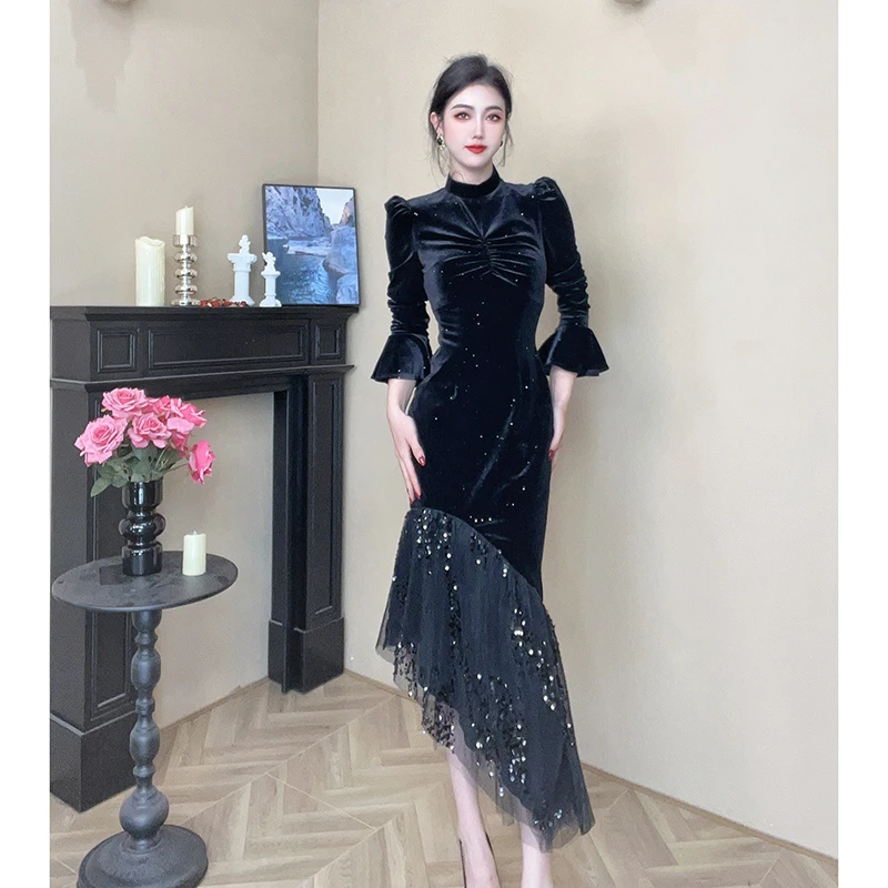 【设计师定制】春季新款女装轻熟风气质V领收腰连衣裙45041