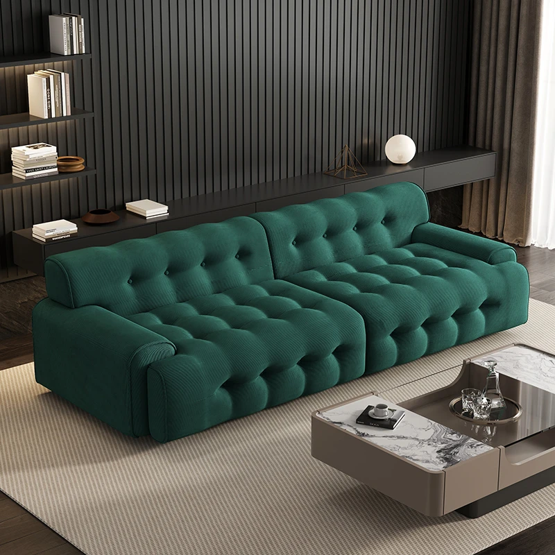 意式轻奢沙发复古直排设计师美容院法式拉扣现代小户型小客厅落地