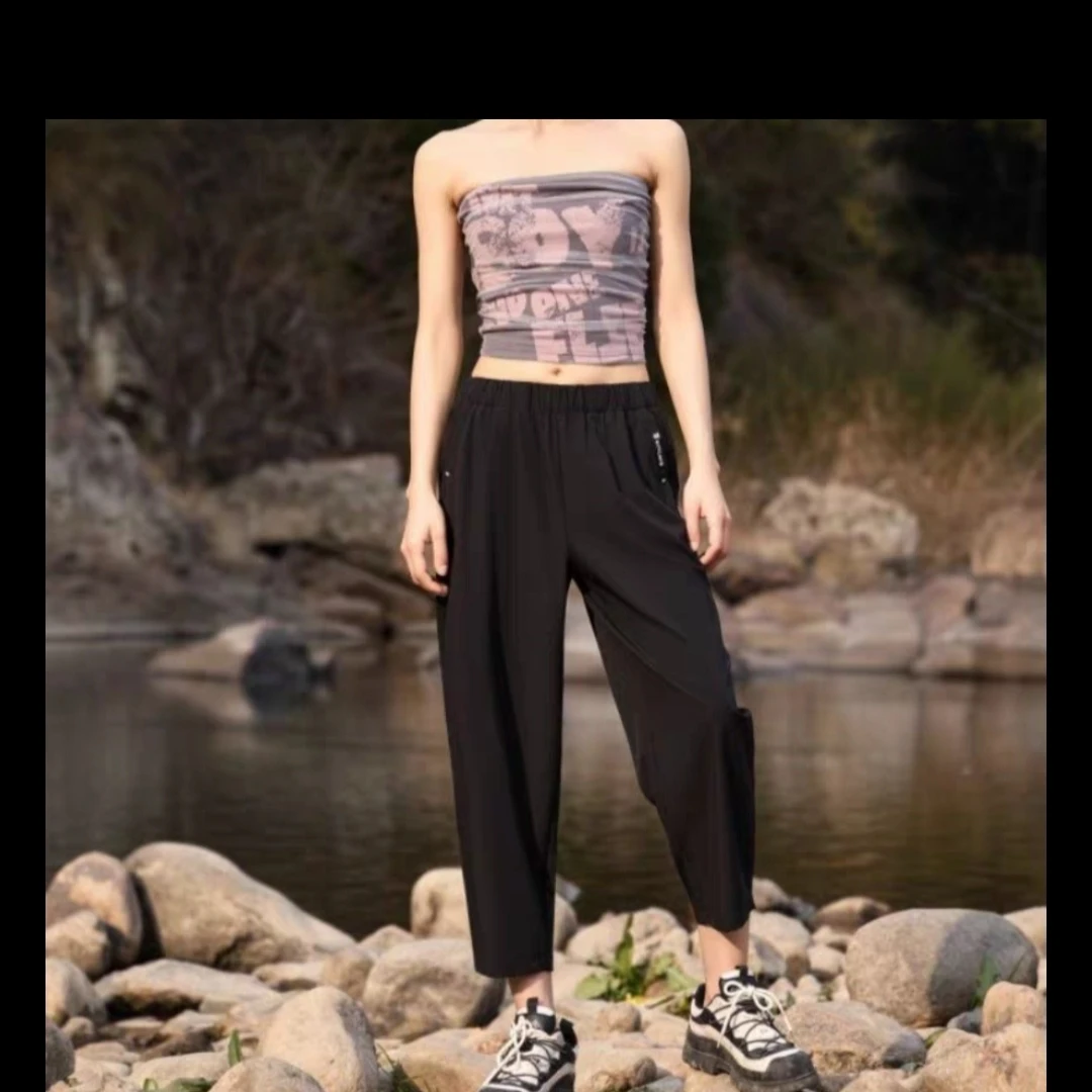 8905女款薄款高腰冰壳气球裤运动九分速干休闲裤