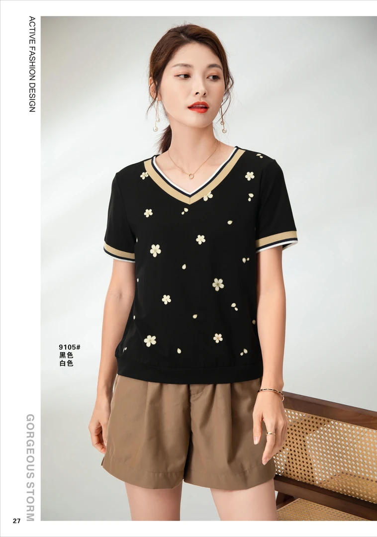 女款夏季气质卫领短袖9105