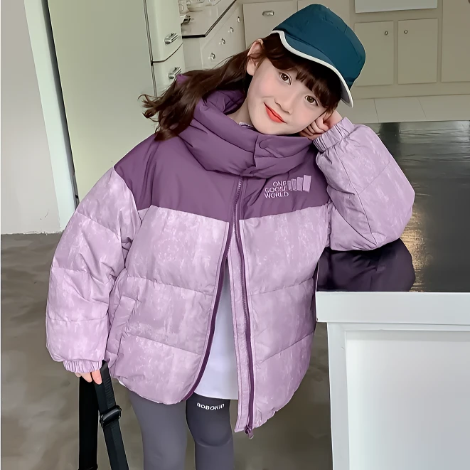 女童冬季棉服2024新款洋气棉衣时髦加厚保暖拼色中大童棉袄外套