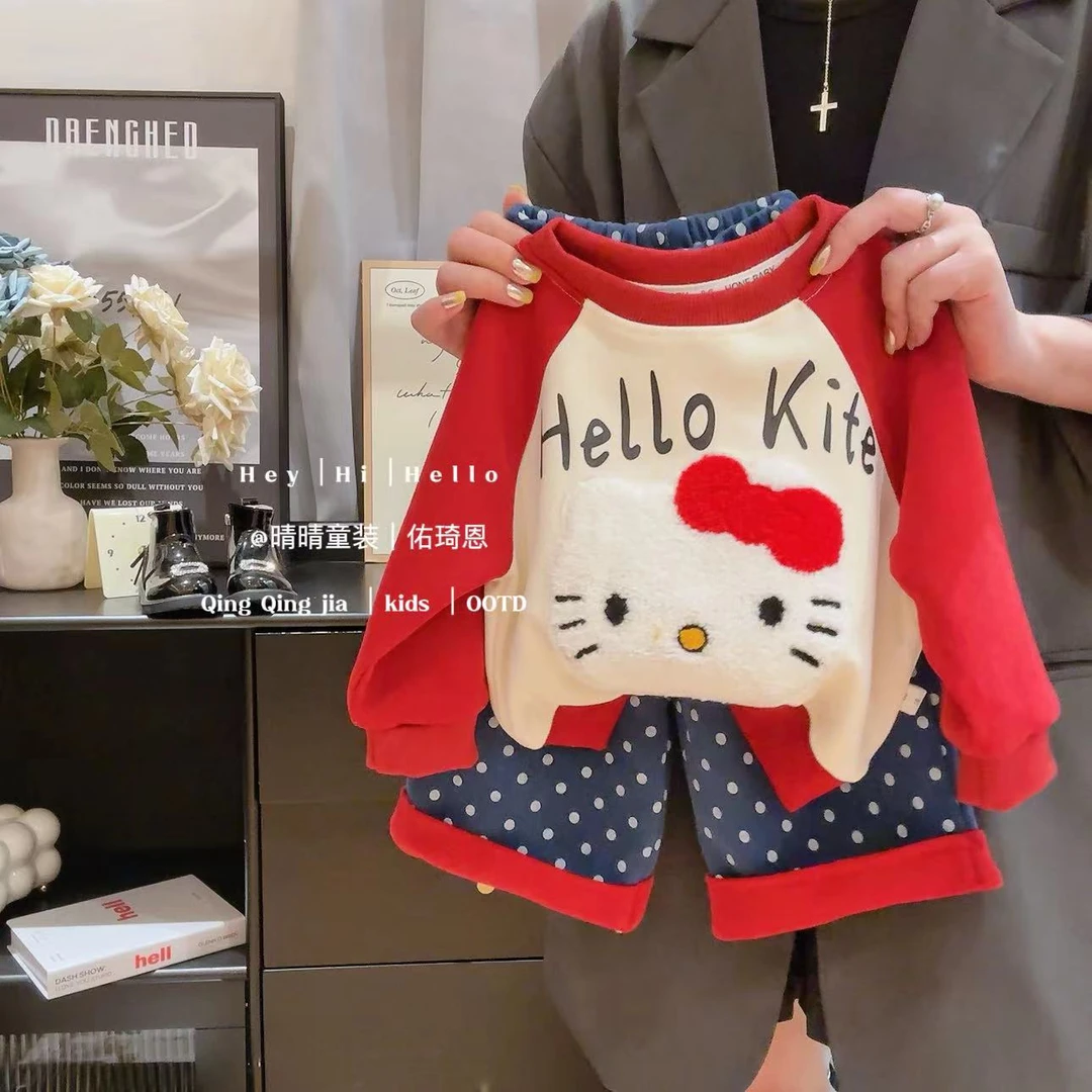 2025新款春秋女童洋气卡通卫衣圆领套装休闲秋季长袖潮流女宝