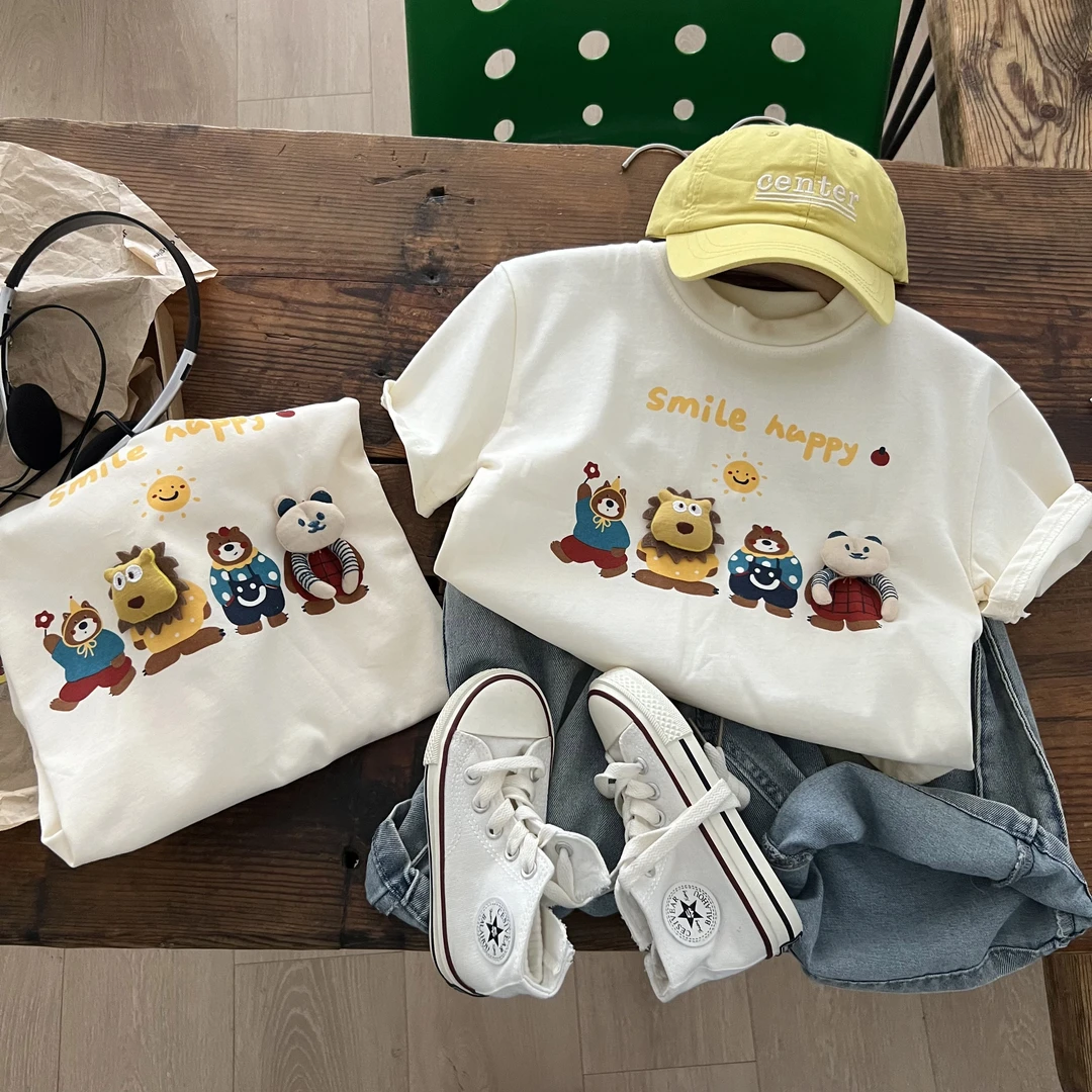 立体玩偶夏季纯棉新款儿童时尚半袖夏款印花百搭休闲短袖坎肩T恤