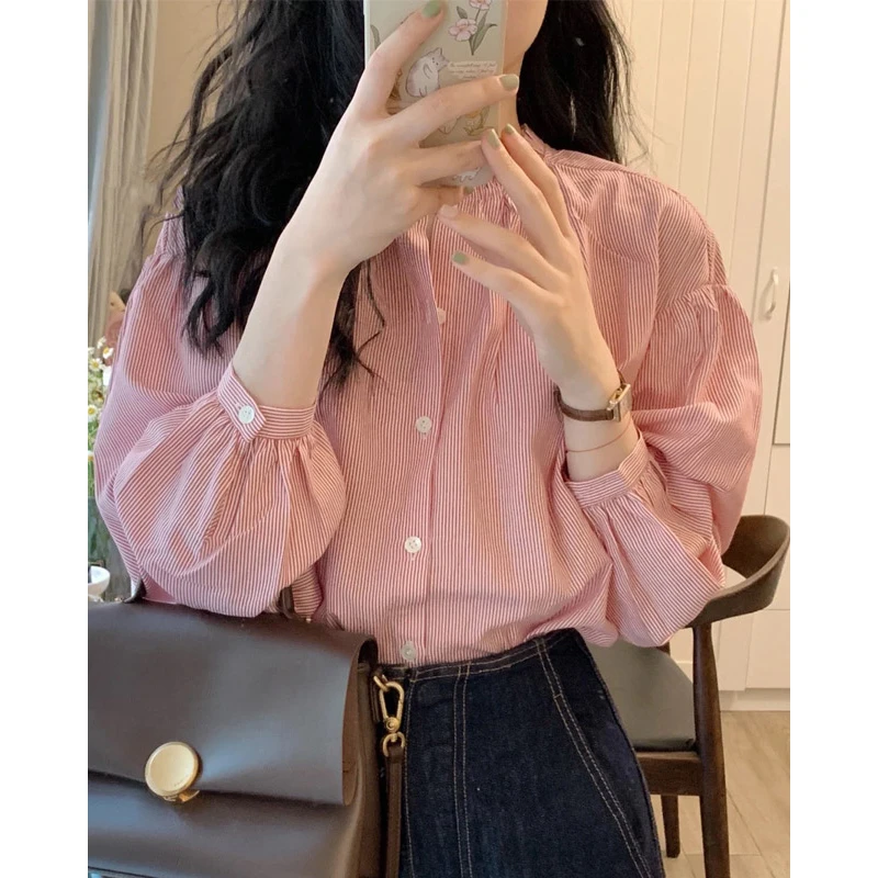 法式高级感粉色条纹衬衫女夏季设计感小众薄款衬衣温柔风防晒上衣